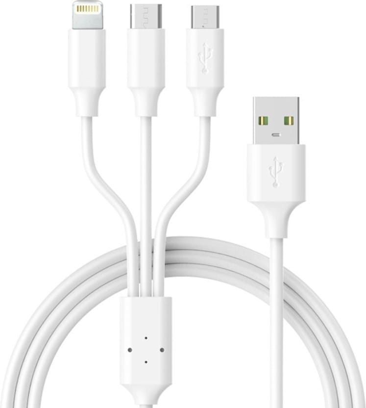 LA' FORTE 3 in 1 PVC Soft and Superior 1.3 m- (Compatible with Micro USB, Type C, and Iphone  White, One Pcs)