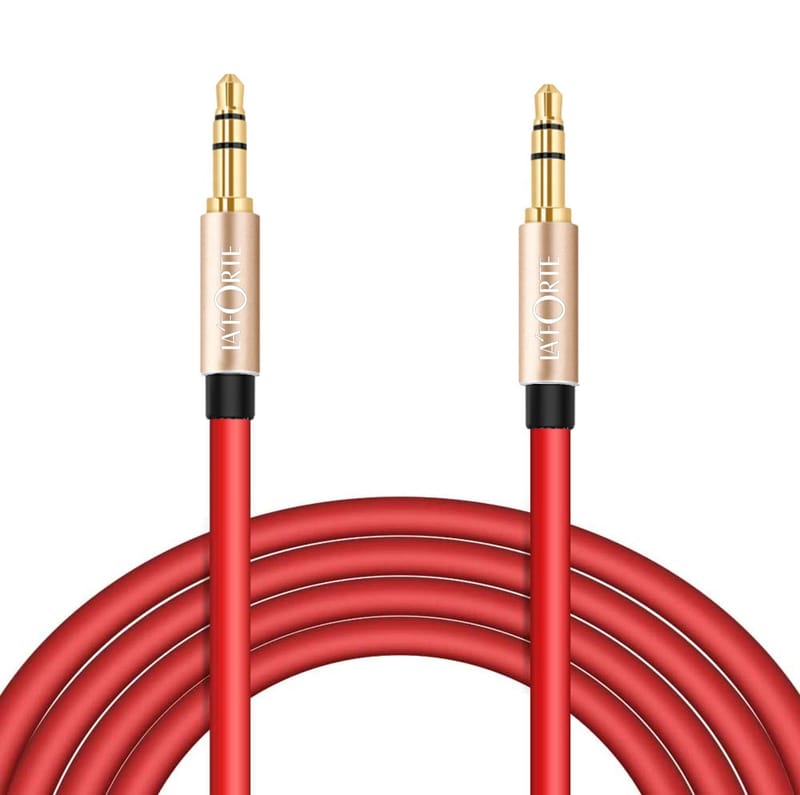 3.5 Mm Super Male To Male Stereo Audio Aux Cable For Laptop, Smartphone, Television, Red, 4.92 Feet