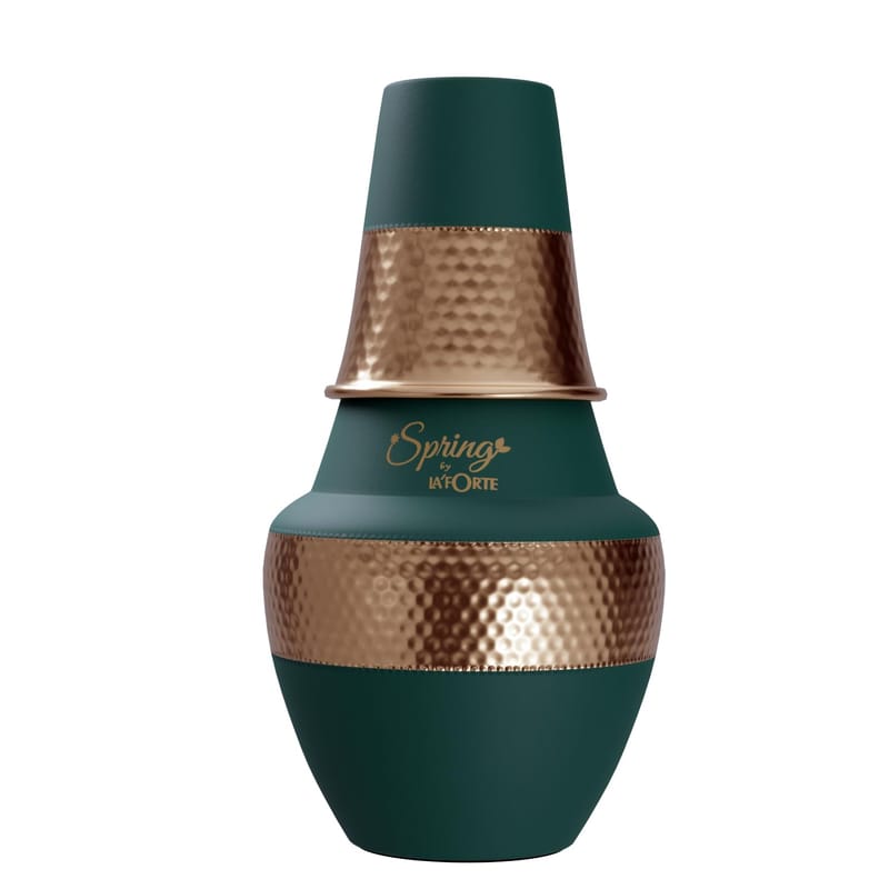 LA FORTE Venus Jar Pure Copper Pitcher and Bedside Carafe, Lid can be Used as Drinking Glass (1.4 LTR) (Sea Green)