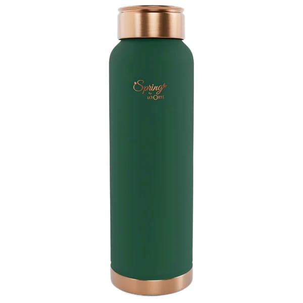 LA' FORTE Pure Copper Water Hammered Bottle with Leak Proof Lid, Premium Silicone Coating (1000 Ml) Sea Green Hammered Finish