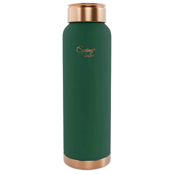 LA' FORTE Pure Copper Water Hammered Bottle with Leak Proof Lid, Premium Silicone Coating (1000 Ml) Sea Green Hammered Finish