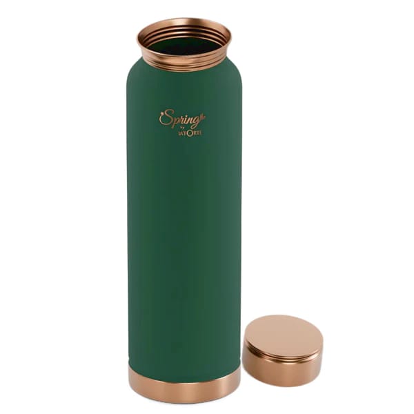 LA' FORTE Pure Copper Water Hammered Bottle with Leak Proof Lid, Premium Silicone Coating (1000 Ml) Sea Green Hammered Finish