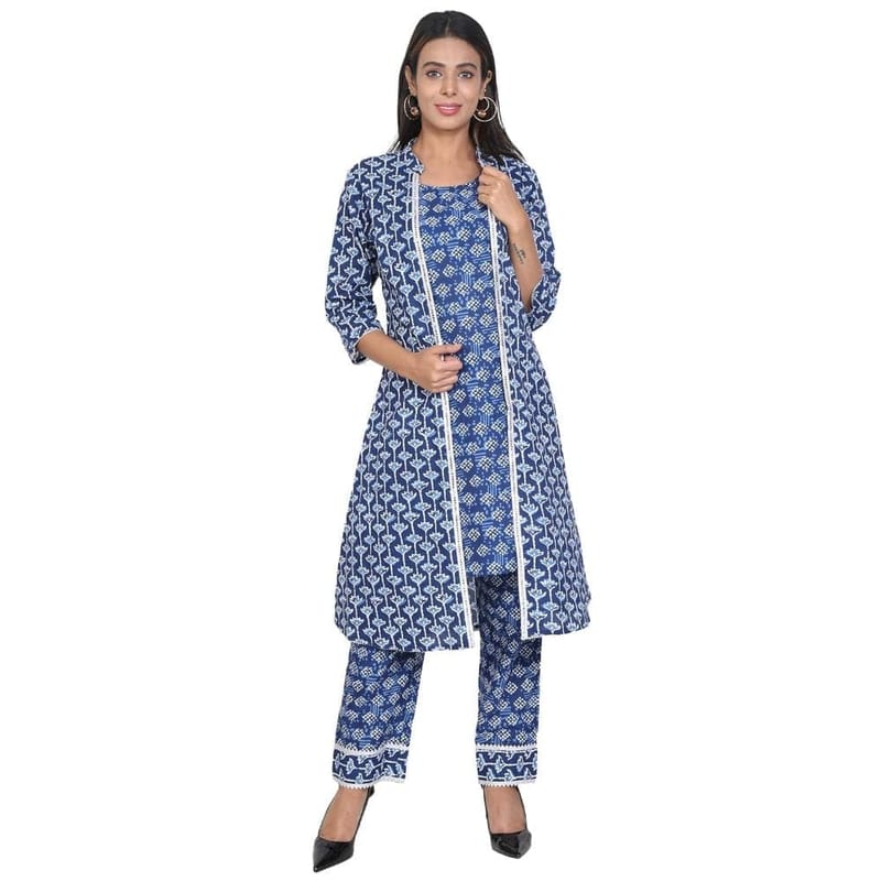 Soulful Threads Women Cotton With Gotta Work Jacket A-Line Long Kurti Set And Face Mask-St-Indjkk-2Xl