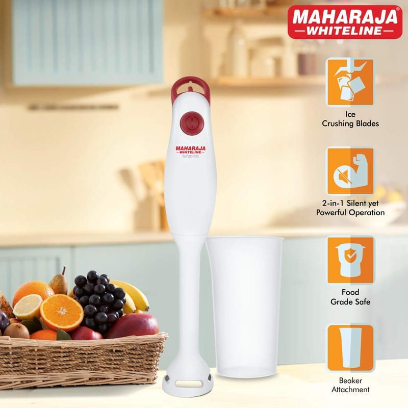 Maharaja Whiteline Turbomix Plus HB-117 130 Watt White and Red Hand Blender