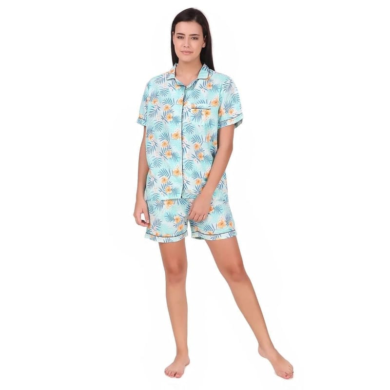 Soulful Threads Women Pastel Green Printed Sleep Set