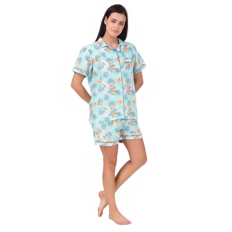 Soulful Threads Women Pastel Green Printed Sleep Set