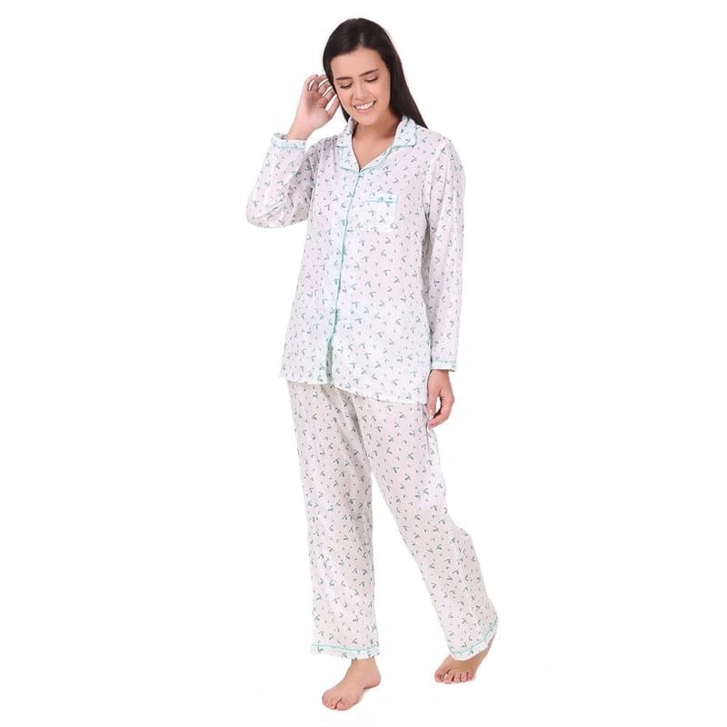 Soulful Threads Women White Printed Sleep Set