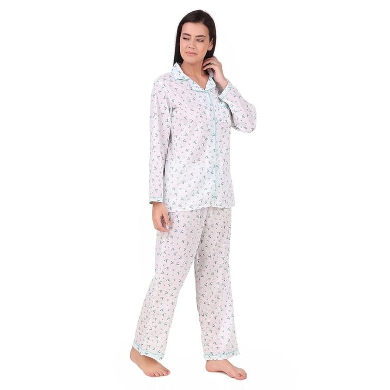 Soulful Threads Women White Printed Sleep Set