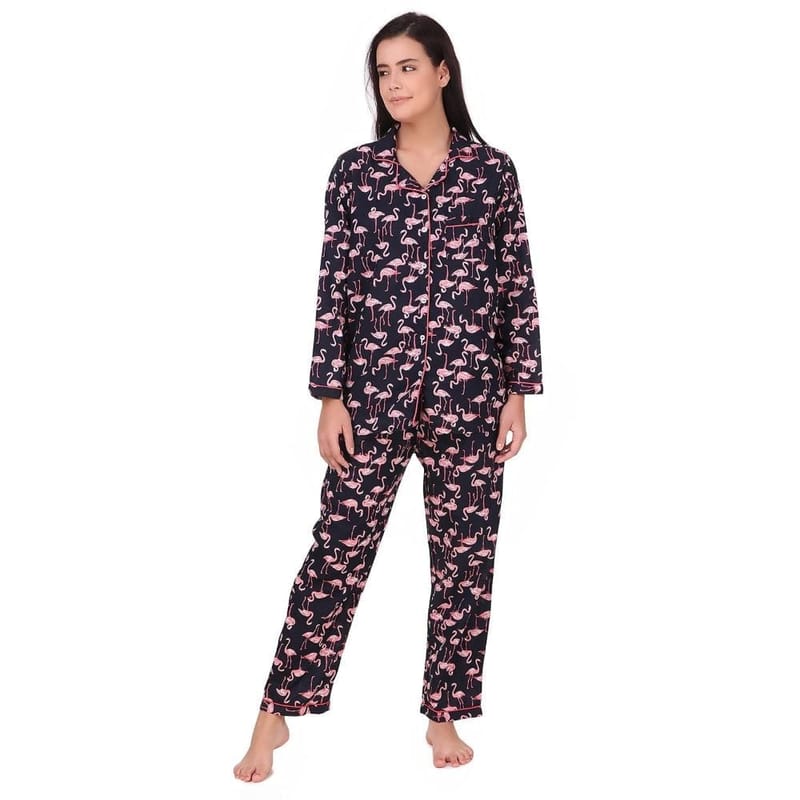 Soulful Threads Women Black Printed Sleep Set