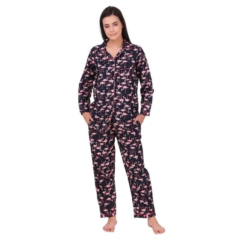 Soulful Threads Women Black Printed Sleep Set