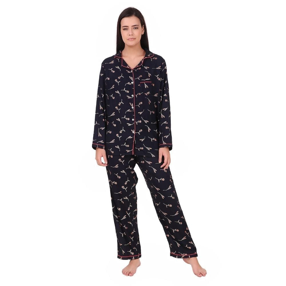 Soulful Threads Women Black Printed Sleep Set