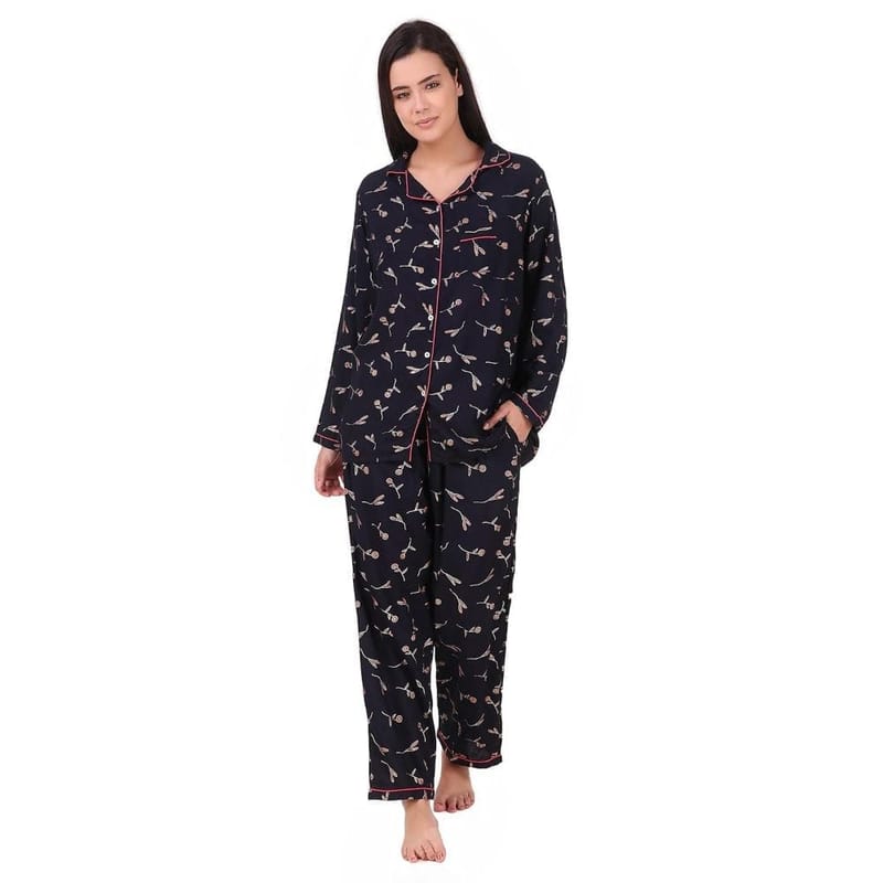 Soulful Threads Women Black Printed Sleep Set