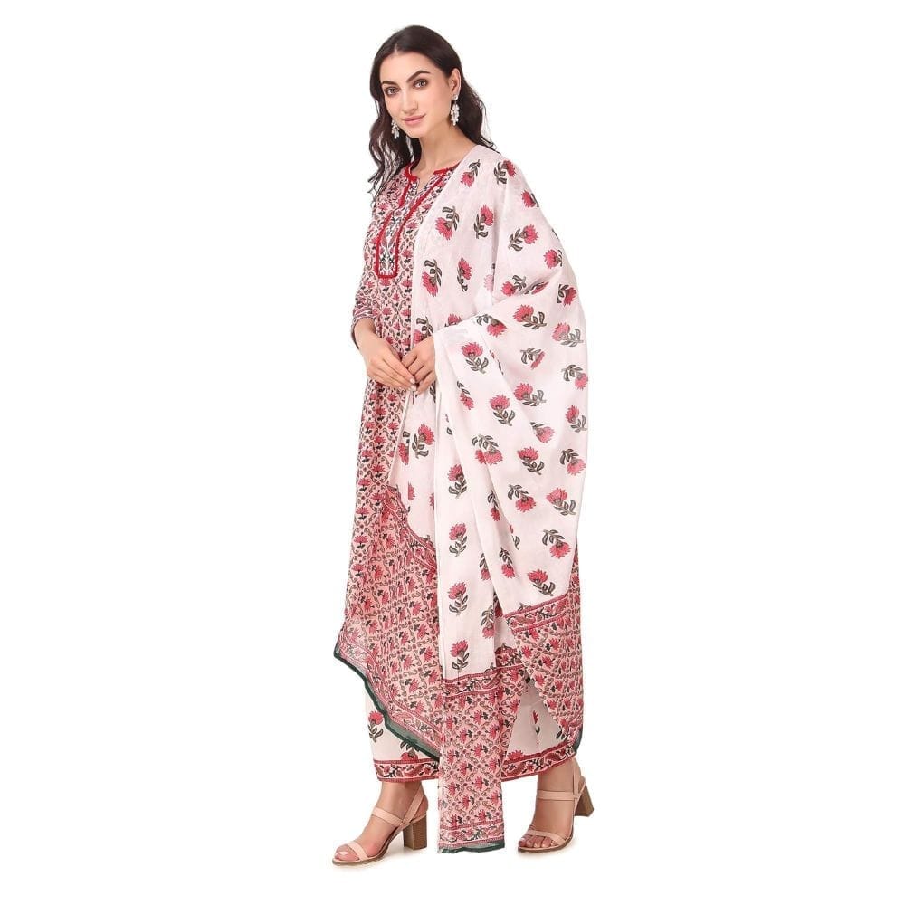 Soulful Threads Women Straight Pink Floral Kurta With Palazzo, Dupatta & Free Mask | Readymade Stitched-St-Pfkwpd-2Xl