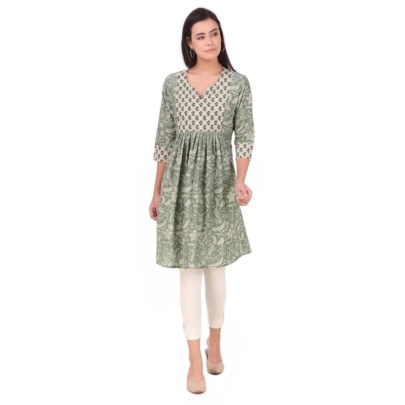 Soulful Threads Women Green Printed A-Line Cotton Kurta- St152949-2Xl