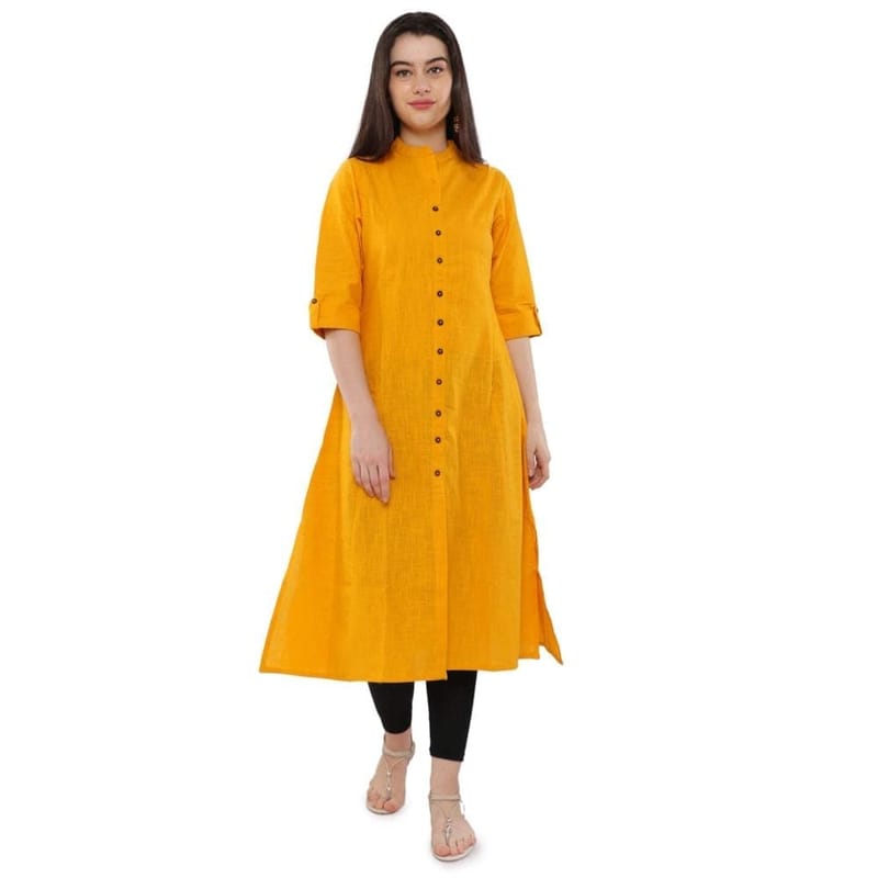 Soulful Threads Women Yellow Cotton Straight Kurta-St-S28-Pck-Yellow-L