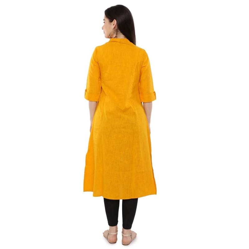 Soulful Threads Women Yellow Cotton Straight Kurta-St-S28-Pck-Yellow-L