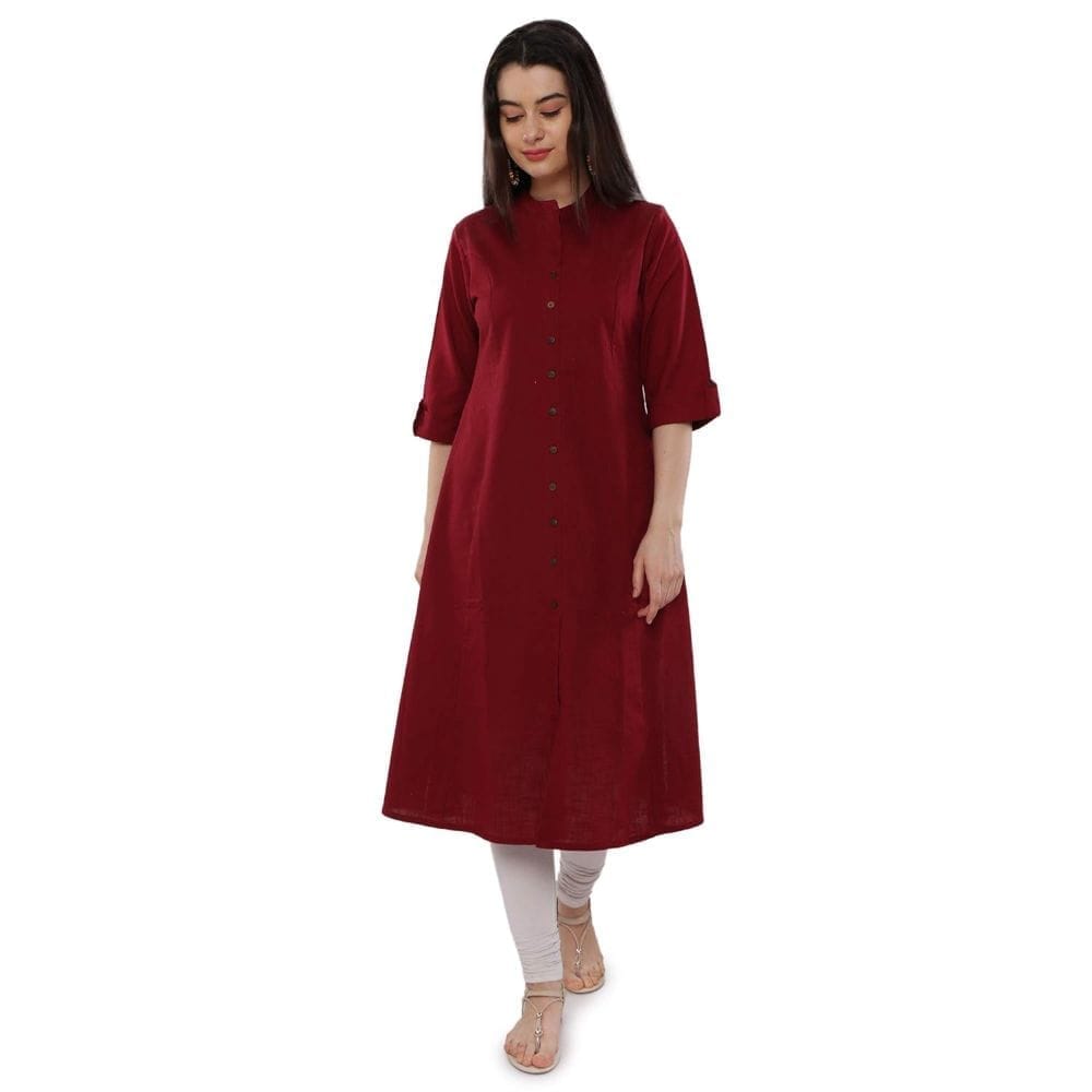 Soulful Threads Women Maroon Cotton Straight Kurta-St-S28-Pck-Maroon-L