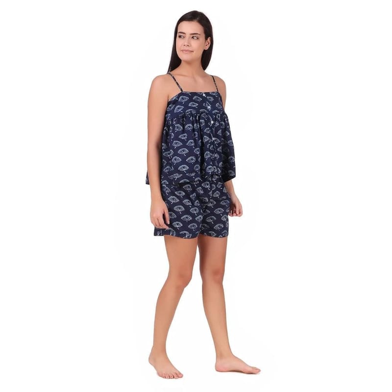 Soulful Threads Women Navy Blue Spaghetti Top And Shorts Cotton Sleep Set- St152958-2Xl