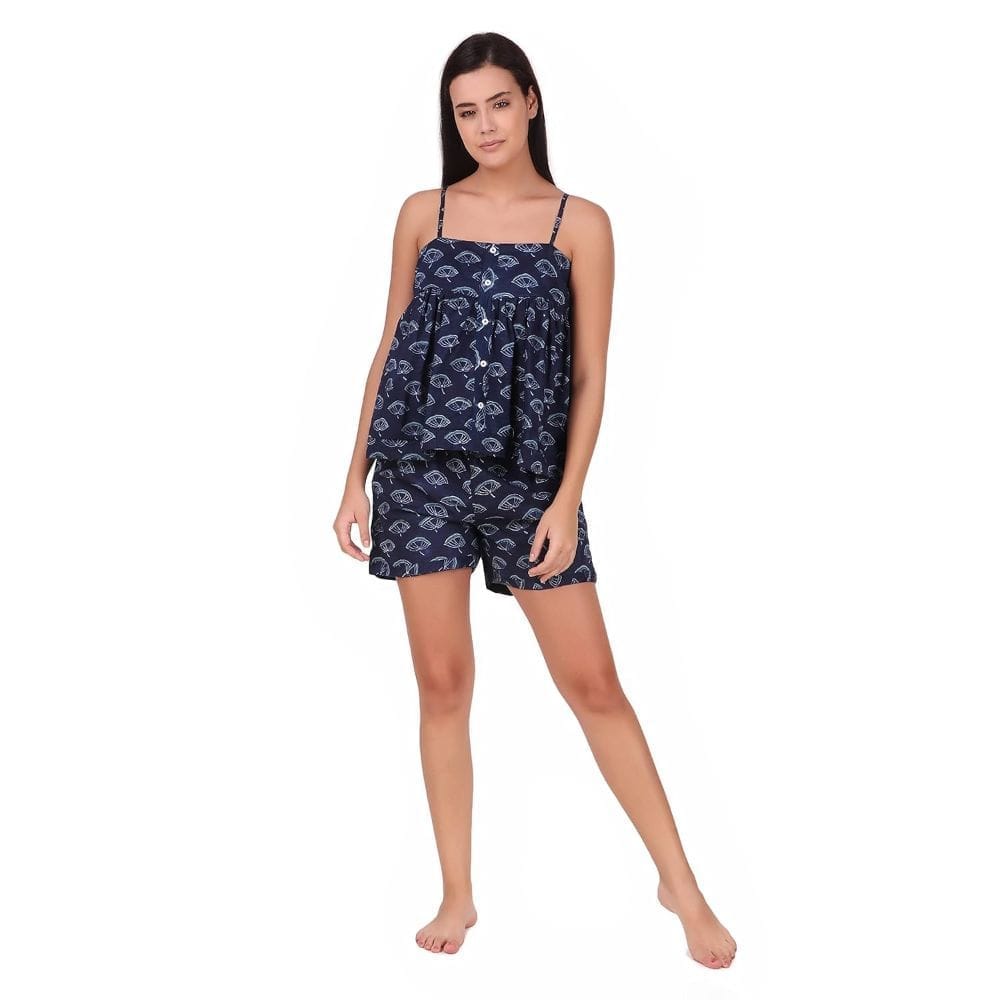 Soulful Threads Women Navy Blue Spaghetti Top And Shorts Cotton Sleep Set- St152958-2Xl