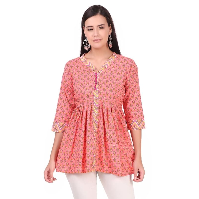 Soulful Threads Women Peach Floral Printed Cotton Kurti- St152961-2Xl