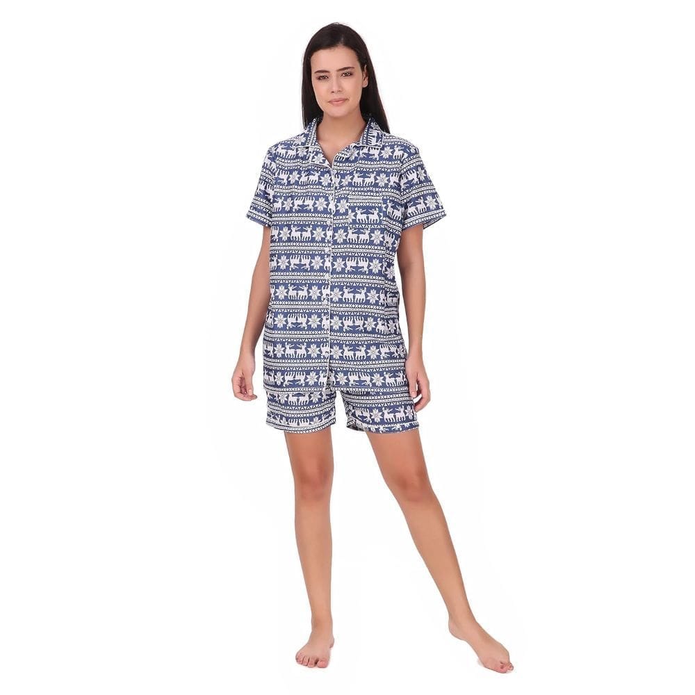 Soulful Threads Women Indigo Blue Printed Sleep Set