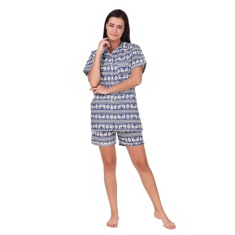 Soulful Threads Women Indigo Blue Printed Sleep Set