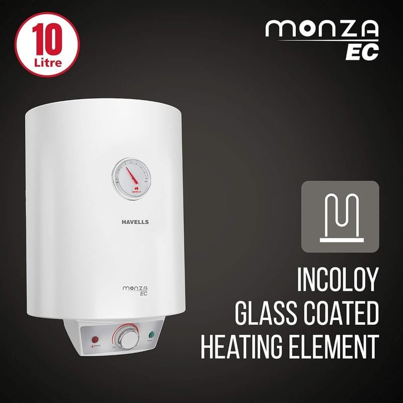 Havells Monza Ec 10 Litre 5 Star With Flexi Pipe White Vertical Storage Water Heater