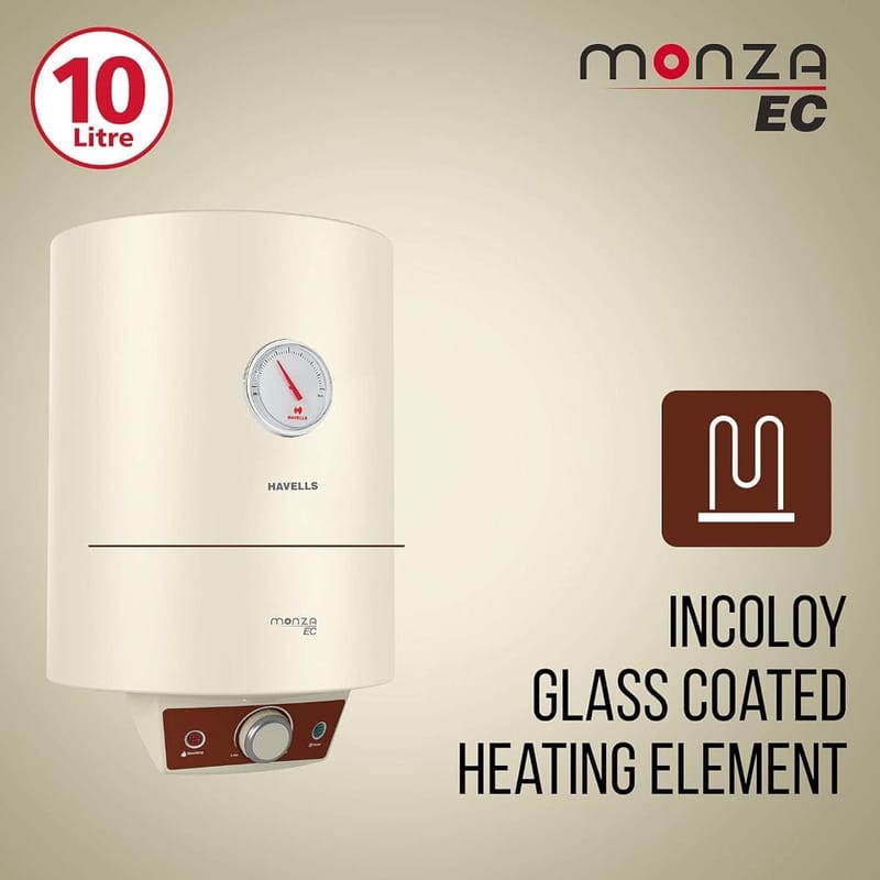 Havells Monza Ec 10 Litre 5 Star With Flexi Pipe Ivory Vertical Storage Water Heater