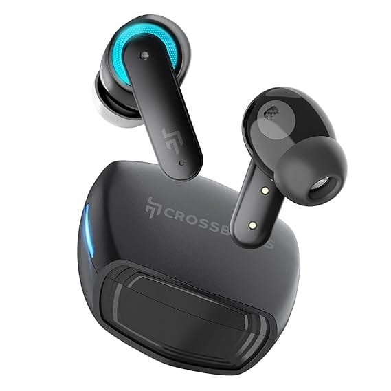 CrossBeats Fury Latest True Wireless Gaming Earbuds, 30ms Ultra Low Latency Noise Cancelling Bluetooth Earbuds with 6 Microphones, AAC, Dual Modes RGB Light, 80hr Playtime, Fast Charge (Black)